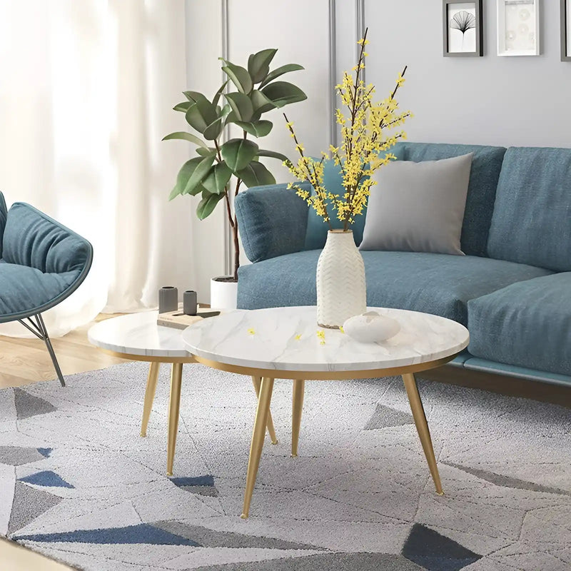 Modern Marble Top Nesting Tables with Golden Legs – Set of 2