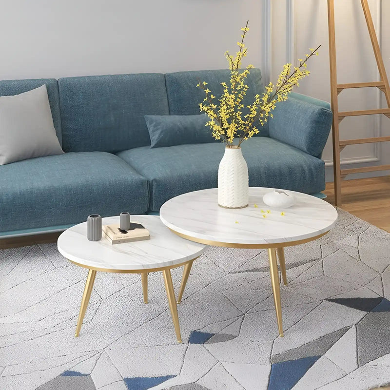 Modern Marble Top Nesting Tables with Golden Legs – Set of 2