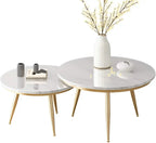 Modern Marble Top Nesting Tables with Golden Legs – Set of 2