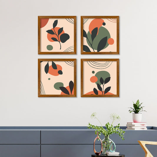 Modern Minimalist Abstract Leaves Art Wall Frame Set of Four