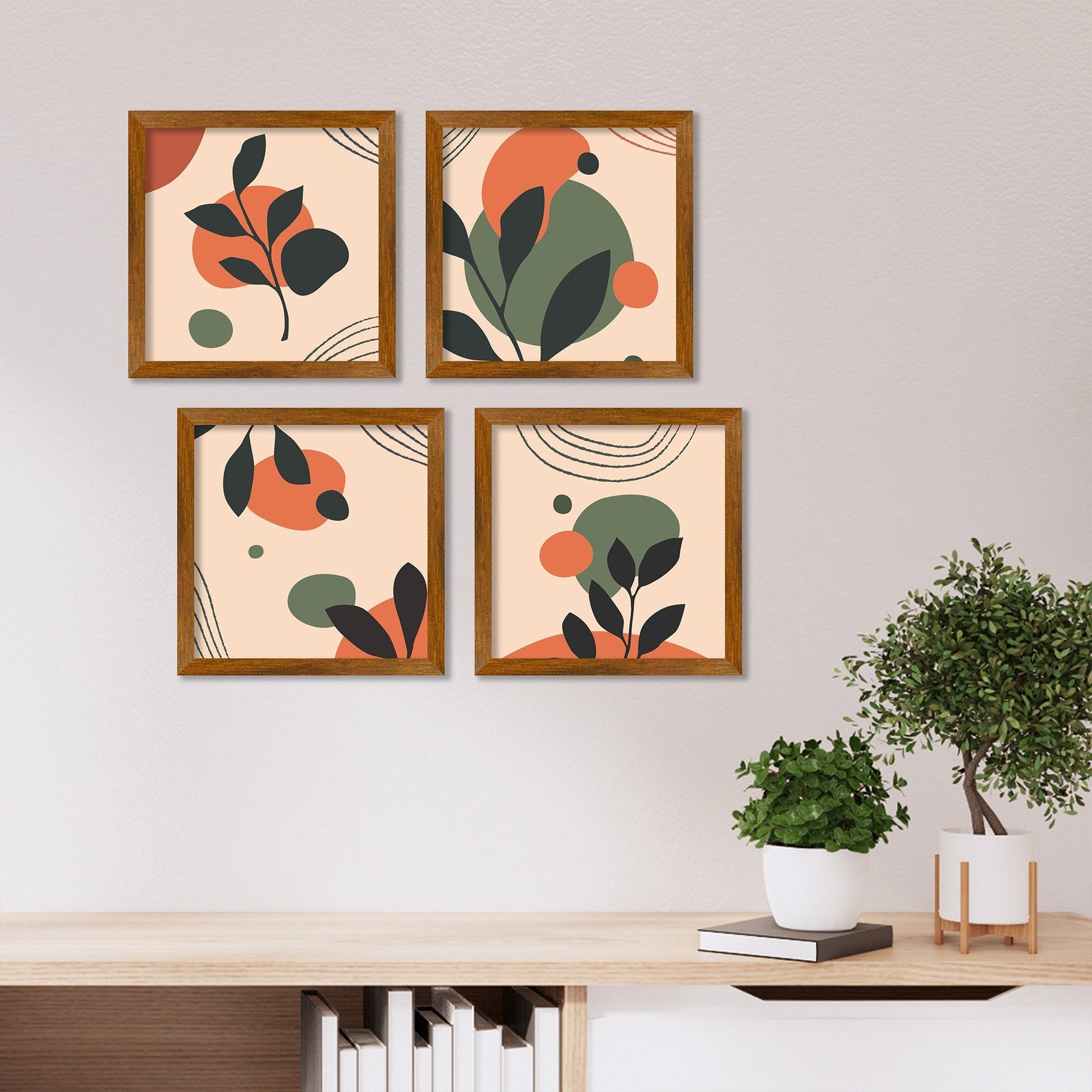 Modern Minimalist Abstract Leaves Art Wall Frame Set of Four