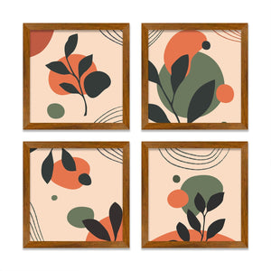 Modern Minimalist Abstract Leaves Art Wall Frame Set of Four