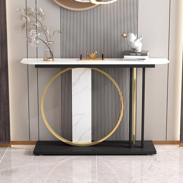 Modern Minimalist Console with Gold Ring and Marble Panel