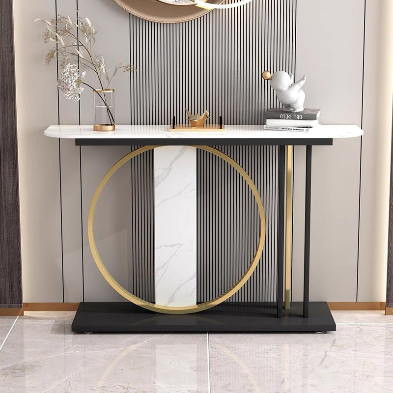 Modern Minimalist Console with Gold Ring and Marble Panel