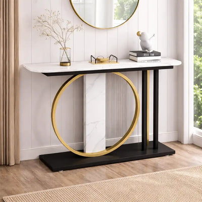 Modern Minimalist Console with Gold Ring and Marble Panel