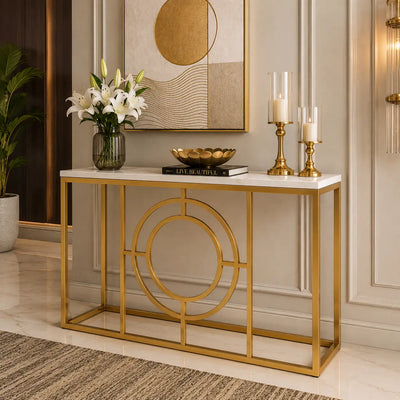 Modern Minimalist White Marble Gold Console Table