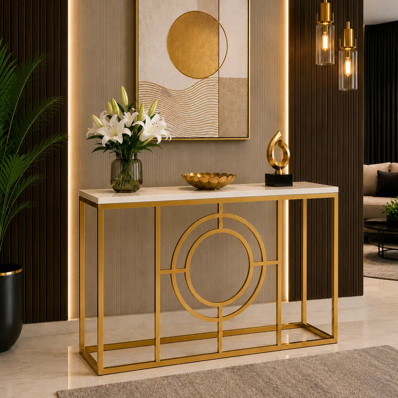 Modern Minimalist White Marble Gold Console Table