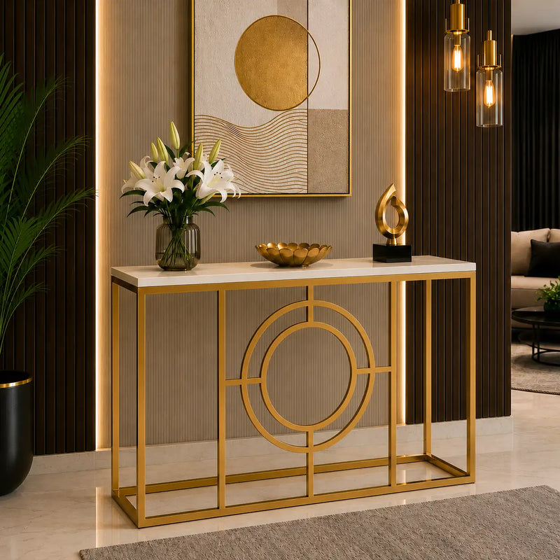 Modern Minimalist White Marble Gold Console Table