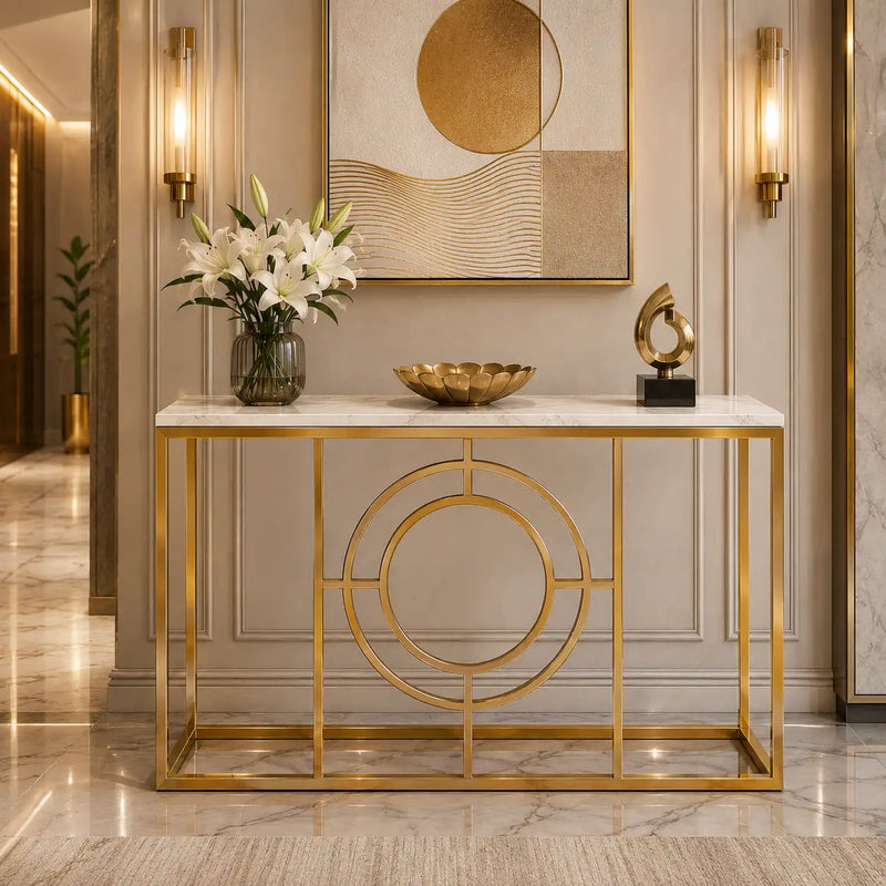 Modern Minimalist White Marble Gold Console Table