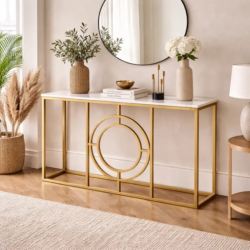 Modern Minimalist White Marble Gold Console Table