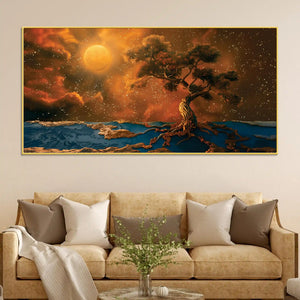 Modern Moonlight Sky Canvas Painting for Wall Decor