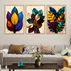 Modern Multicolor Leaves Canvas Wall Art Painting Set of Three