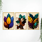 Modern Multicolor Leaves Canvas Wall Art Painting Set of Three