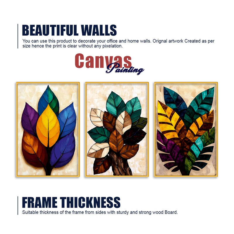 Modern Multicolor Leaves Canvas Wall Art Painting Set of Three
