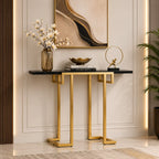 Modern Narrow Console Table with Gold Frame and Marble Top