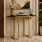 Modern Narrow Console Table with Gold Frame and Marble Top