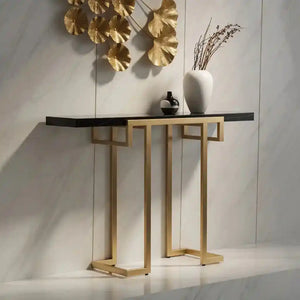 Modern Narrow Console Table with Gold Frame and Marble Top
