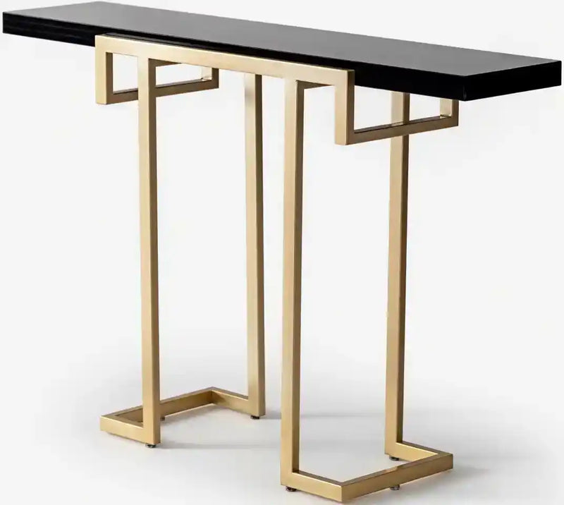 Modern Narrow Console Table with Gold Frame and Marble Top