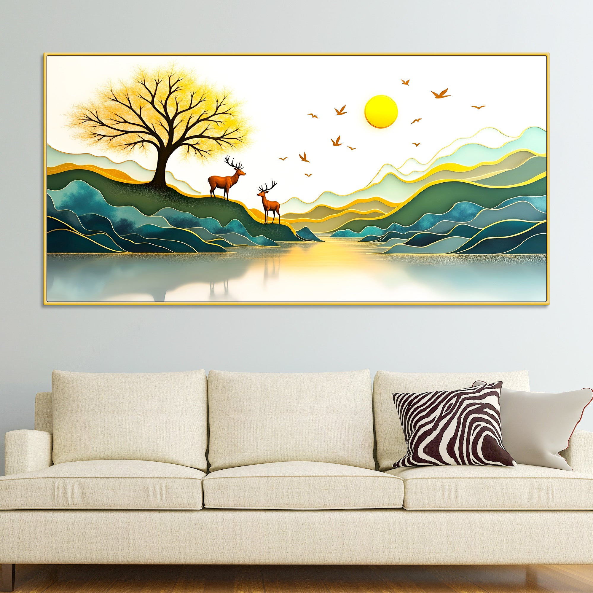 modern-nature-deer-wall-painting-for-stylish-home-interior