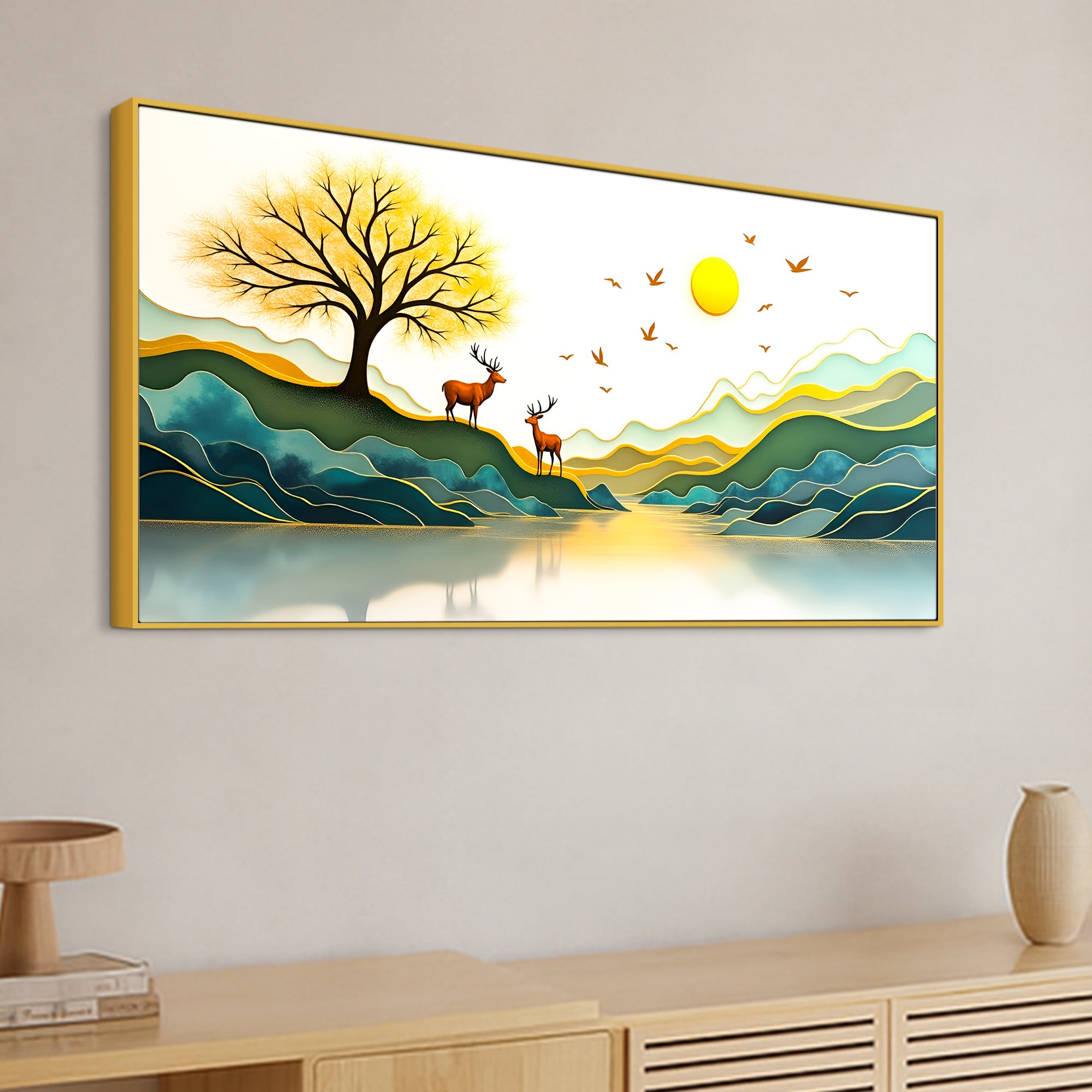 Modern Nature Deer Wall Painting for Stylish Home Interior