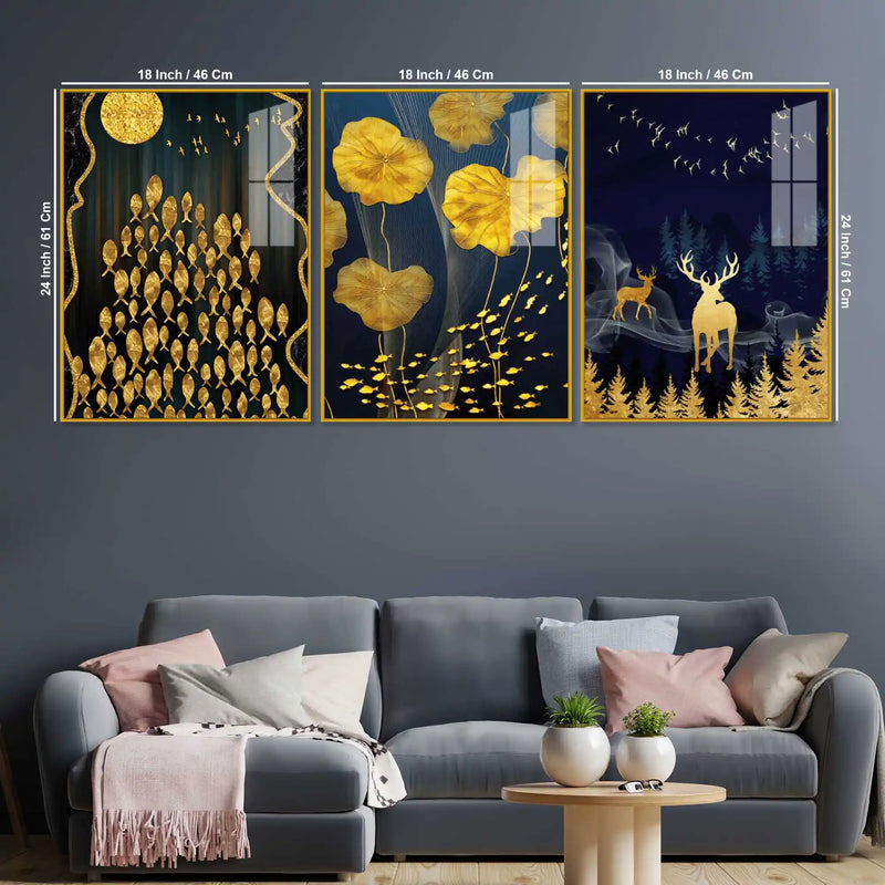 Modern Nature Inspired Acrylic Painting Set of 3