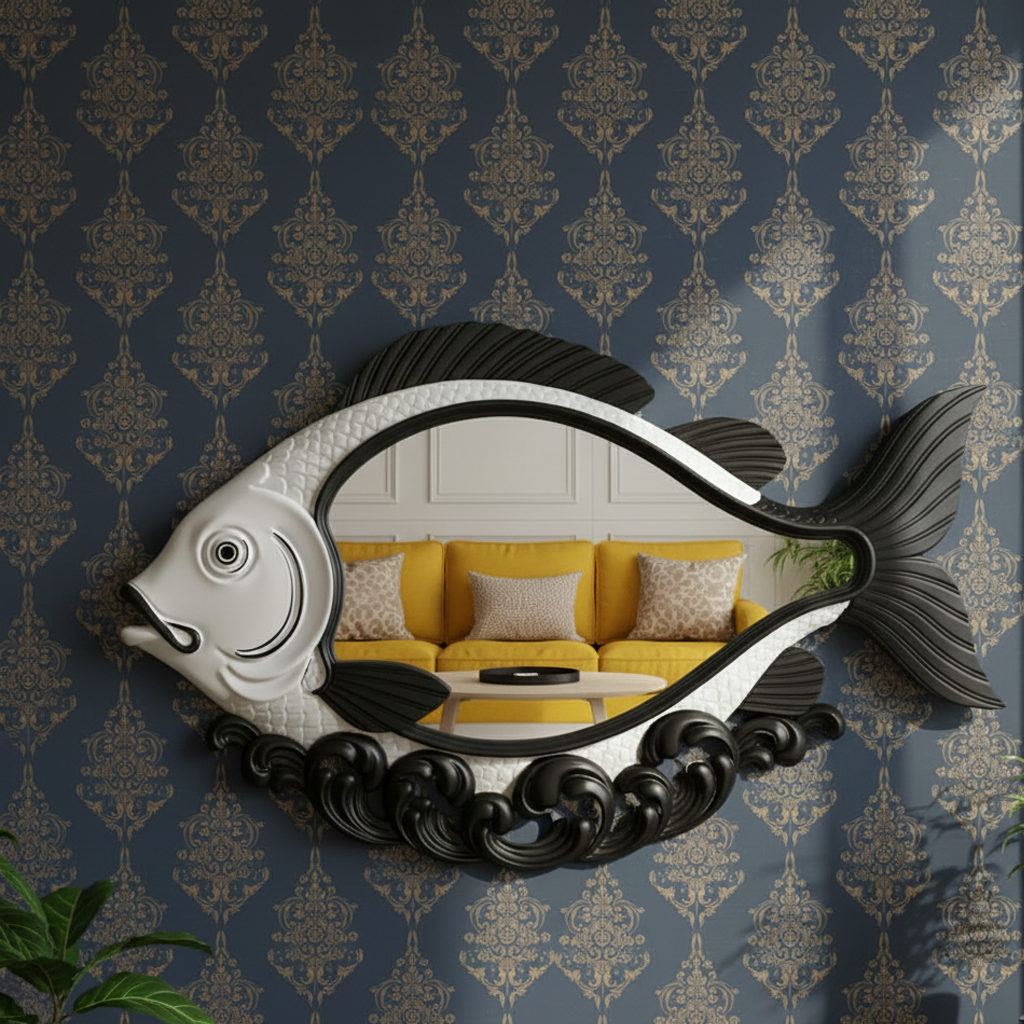 Modern Nautical Fish Shaped Decorative 3D Wall Mirror for Home & Hotels – Modern Wall Accent