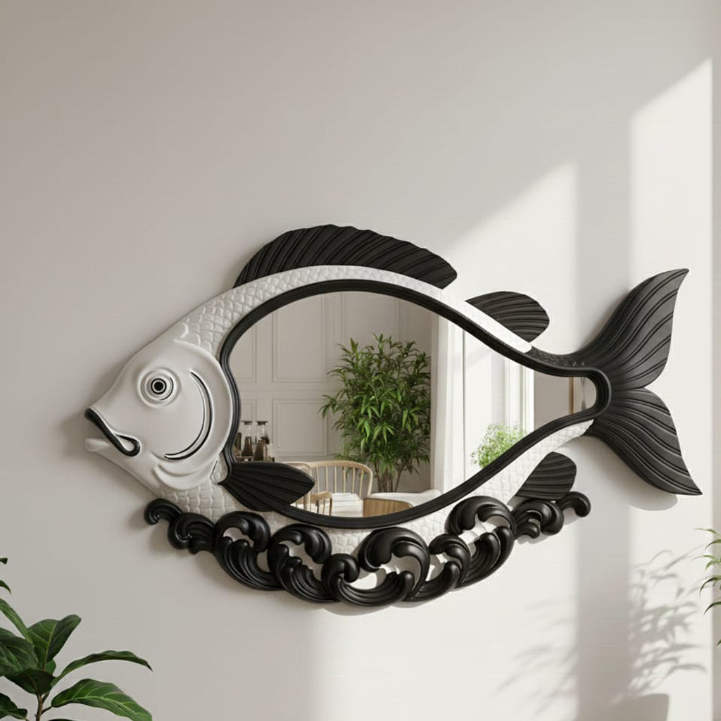 Modern Nautical Fish Shaped Decorative Wall Mirror for Home & Hotels – Modern Wall Accent