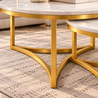 Modern Nesting Coffee Table Set of 2 with White Marble Top & Gold Metal Frame
