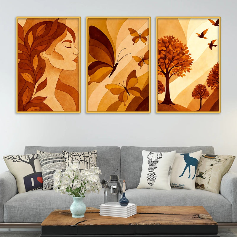 Modern Neutral Canvas Wall Painting Set of Three for Home Decor