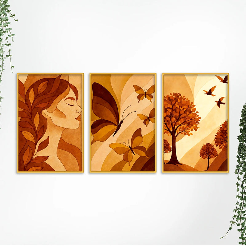 Modern Neutral Canvas Wall Painting Set of Three for Home Decor
