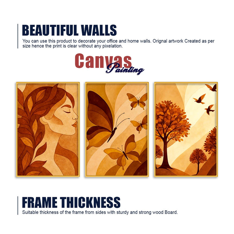Modern Neutral Canvas Wall Painting Set of Three for Home Decor