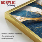 Modern Ocean Blue & Golden Marble Flow Acrylic Floating Wall Painting Set of 2