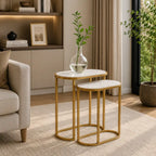 Modern Oval Marble Top Nesting Tables – Gold Finish