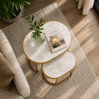 Modern Oval Marble Top Nesting Tables – Gold Finish