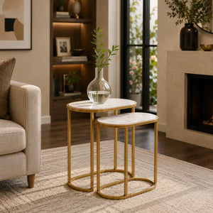 Modern Oval Marble Top Nesting Tables – Gold Finish