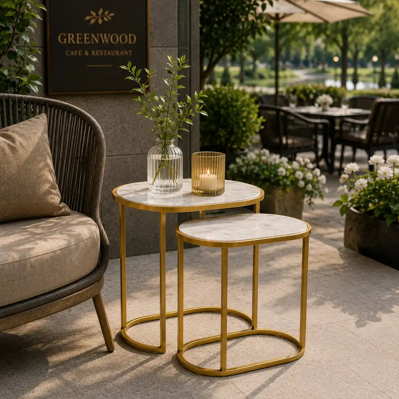 Modern Oval Marble Top Nesting Tables – Gold Finish