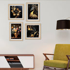 Modern Peacock and Floral Wall Art Frame Set of 4