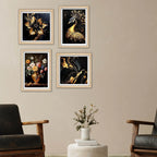 Modern Peacock and Floral Wall Art Frame Set of 4