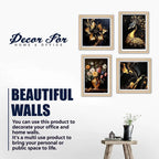 Modern Peacock and Floral Wall Art Frame Set of 4