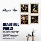 Modern Peacock and Floral Wall Art Frame Set of 4