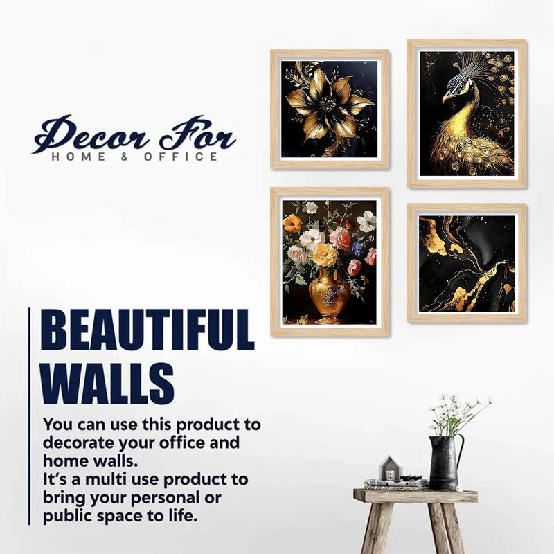 Modern Peacock and Floral Wall Art Frame Set of 4