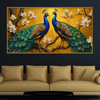 Modern Peacock Pair Floating Frame Crystal Wall Painting for Home Decor
