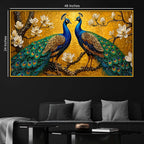 Modern Peacock Pair Floating Frame Crystal Wall Painting for Home Decor