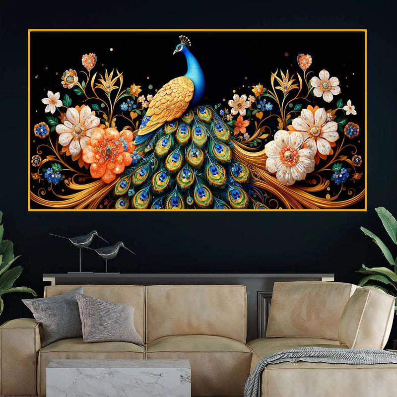 Modern Peacock Wall Art Crystal Glass Painting