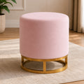 Modern Pink Accent Stool with Brass Golden Finish Metal Frame
