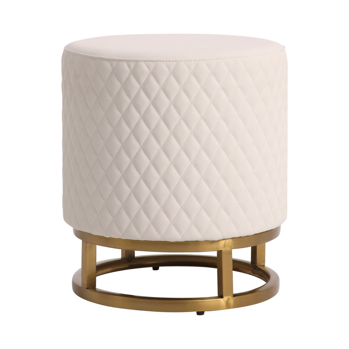Modern Pink Accent Stool with Brass Golden Finish Metal Frame