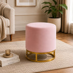 Modern Pink Accent Stool with Brass Golden Finish Metal Frame