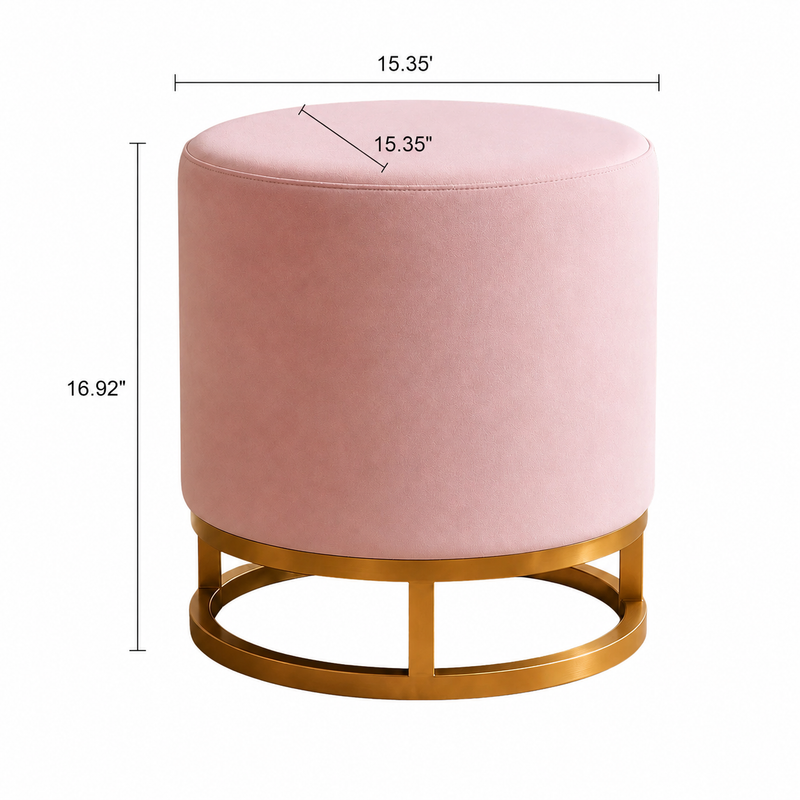 Modern Pink Accent Stool with Brass Golden Finish Metal Frame