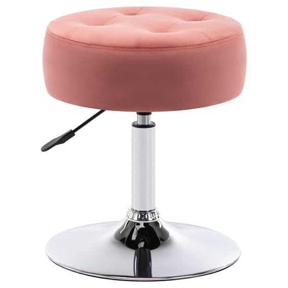 Modern Pink Adjustable Vanity Stool with Tufted Cushion