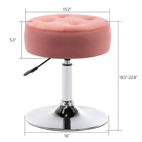 Modern Pink Adjustable Vanity Stool with Tufted Cushion